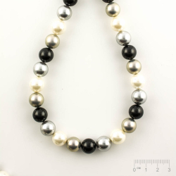 Rang Cœur de coquillage perles recouvertes mix blanc-argent-noir boule