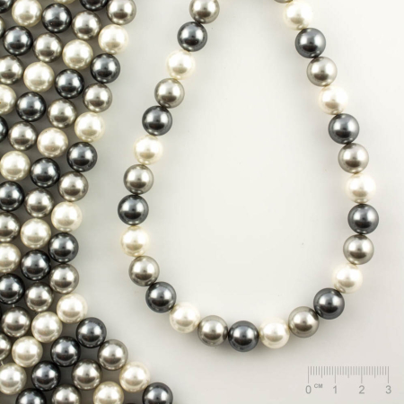 Rang Cœur de coquillage perles recouvertes blanc-argent-anthracite