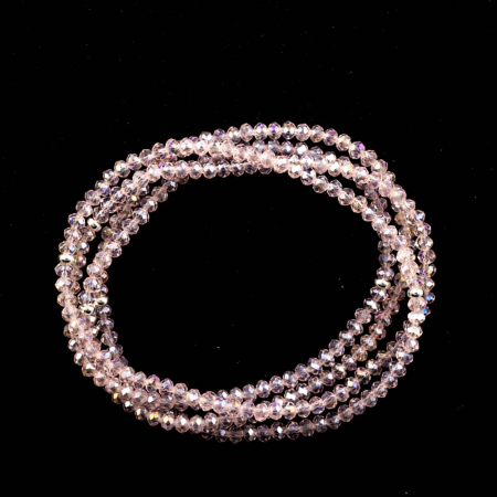 Bracelet 4-fois élast verre rose transparent métallisé rondelles facettés