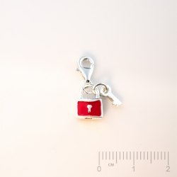 Silberteil 925 Karabiner Charms Schloss rot mit Schlüssel