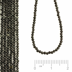 Strang Obsidian schwarz mit Gold- & Silberschimmer Kugel