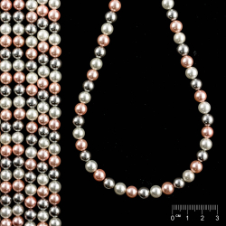 Strang Muschelkern Perlen beschichtet mix weiss-rosa-silbergrau Kugel