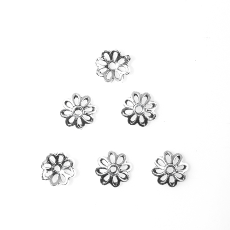 Silberteil 925 Perlkappen Blumen patiniert