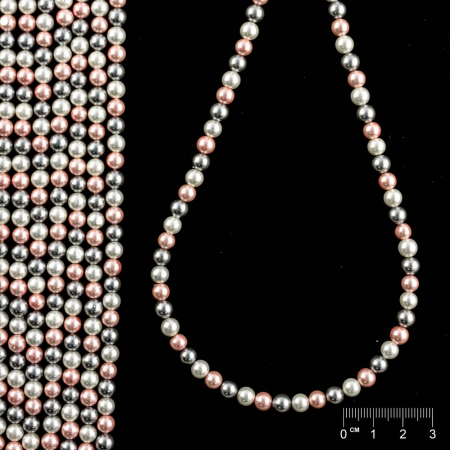 Strang Muschelkern Perlen beschichtet mix weiss-rosa-silbergrau Kugel