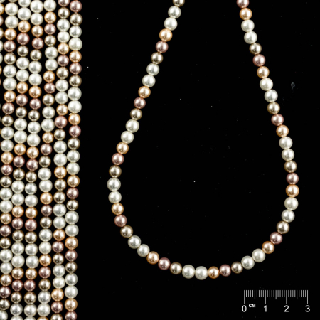 Strang Muschelkern Perlen beschichtet mix weiss-lachs-mauve-taupe Kugel