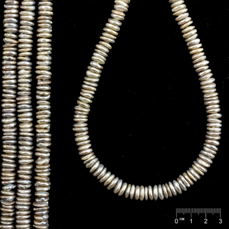 Rang Perles de culture d'eau douce blanches argentées rondelles avec noyau