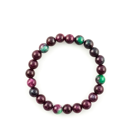 Bracelet Serpentine teinté en couleur Rubis-Fuchsite boule