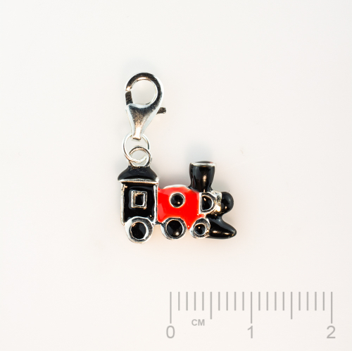 Pièce en argent 925 mousqueton Charms locomotive rouge-noir