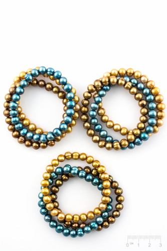 Bracelet Perles de culture d'eau douce or, cuivre, bleu