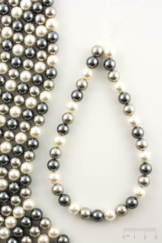 Rang Cœur de coquillage perles recouvertes blanc-argent-anthracite
