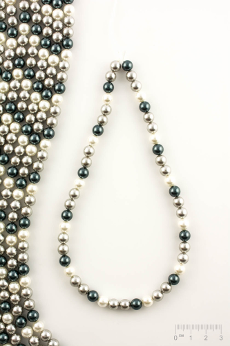 Strang Muschelkern Perlen beschichtet mix weiss-silber-blau Kugel