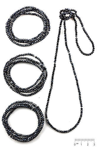 Bracelet 4-fois élast verre noir graphite métallisé rondelles facettés