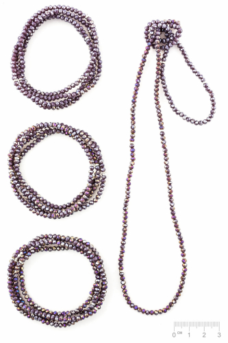 Bracelet 4-fois élast verre violet clair métalisé rondelles facettés