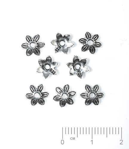 Silberteil 925 Perlkappen Blumen patiniert